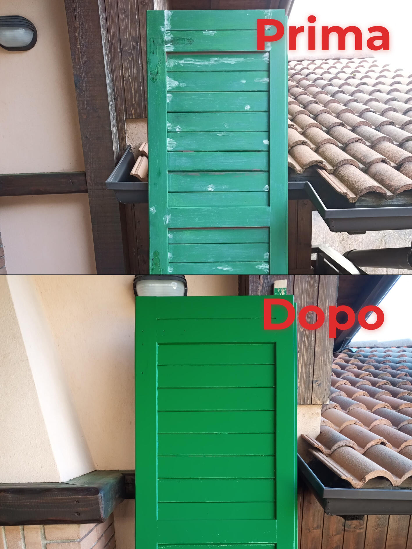 Verniciatura imposte Imbianchino Bergamo prima e dopo verniciatura a smalto di imposte esterne