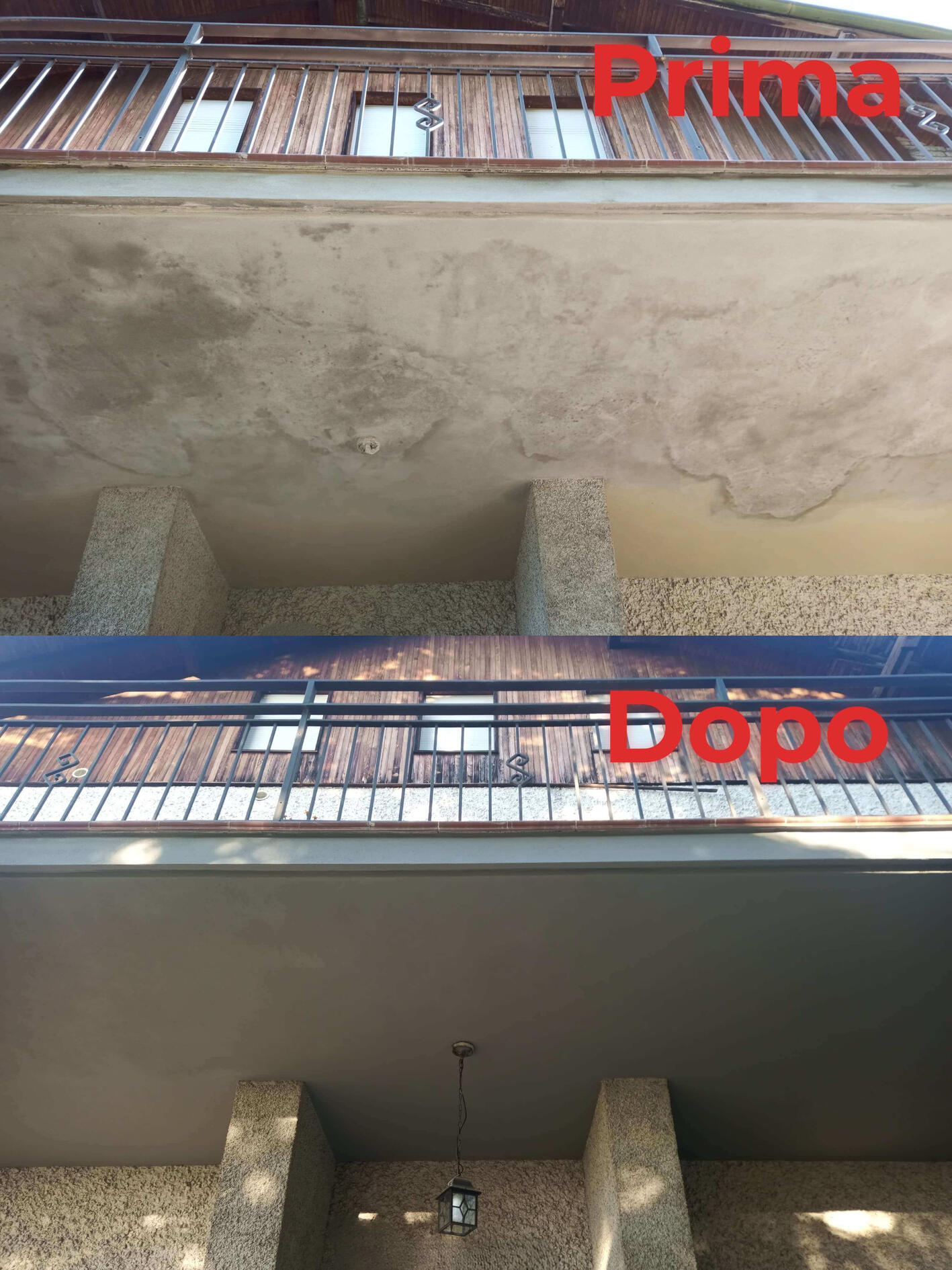 Verniciatura sotto balcone Imbianchino Bergamo Prima e Dopo Sotto Balcone