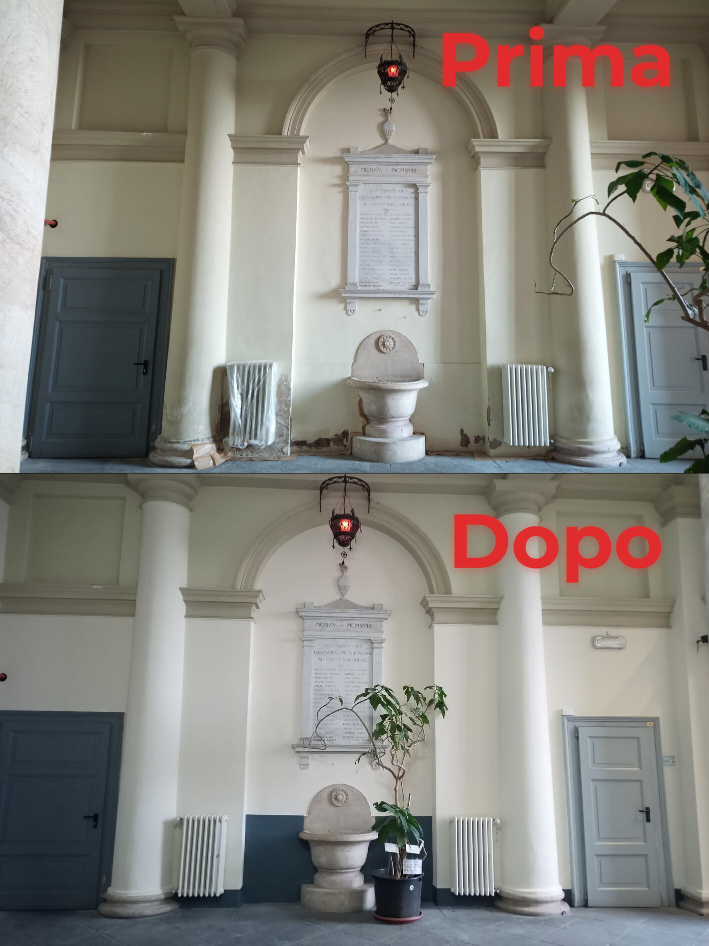 Verniciatura zoccolino Imbianchino Bergamo prima e dopo zoccolino grigio con smalto all'acqua