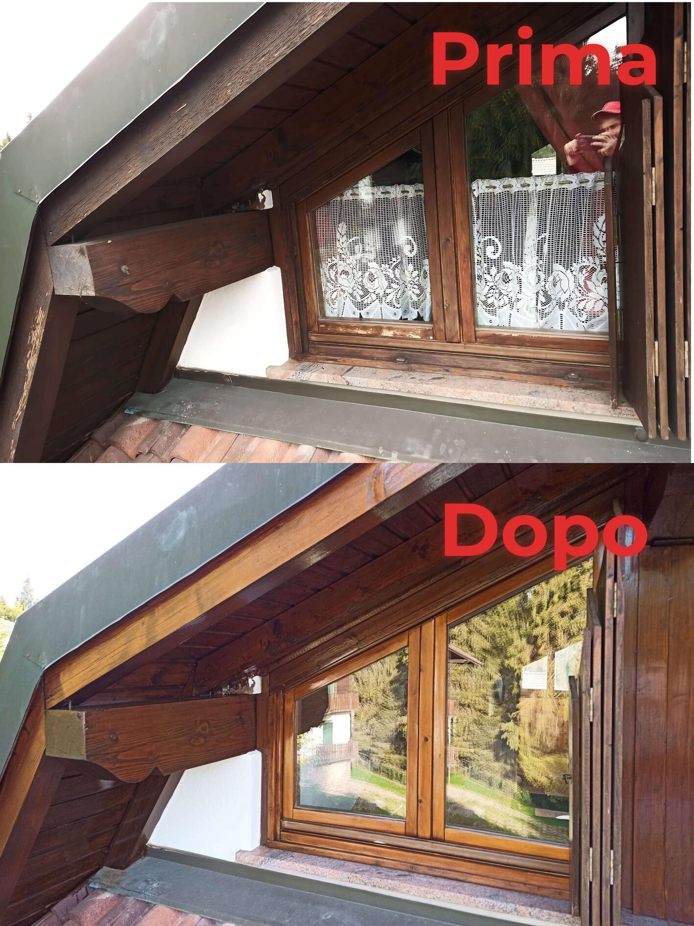 Tinteggiatura finestra Imbianchino Bergamo Prima e Dopo Muro Finestra In Legno